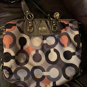 Grey optic coach handbag